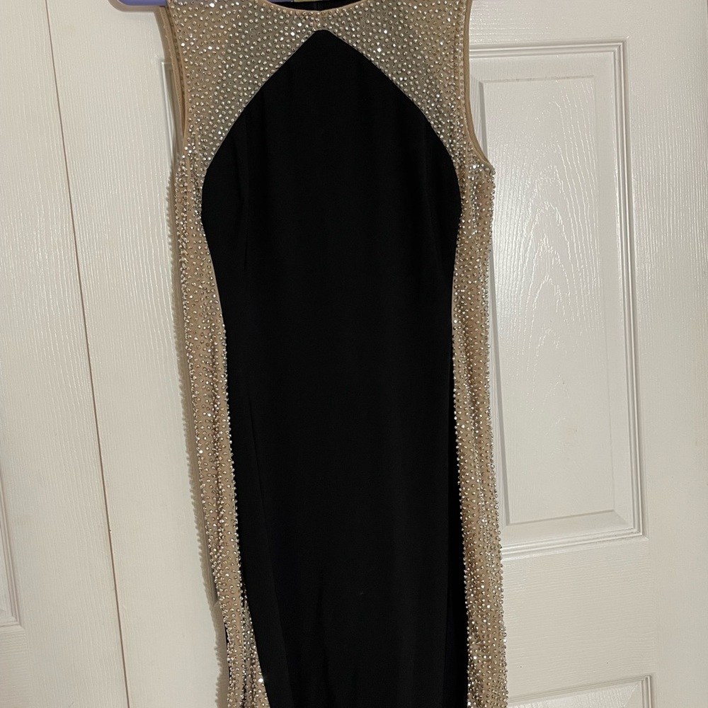 Elegant Black and Tan Embellished Dress
